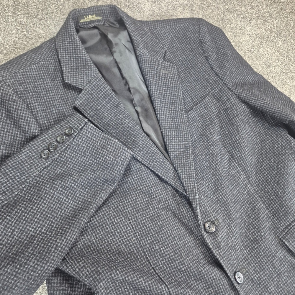 LL Bean Blazer Mens 46 Regular Gray Wool Blend Micro Check Sport Coat